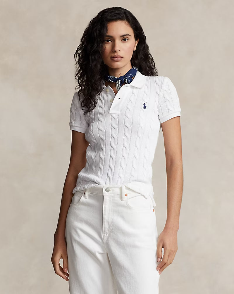 Cable-Knit Polo Shirt - - White