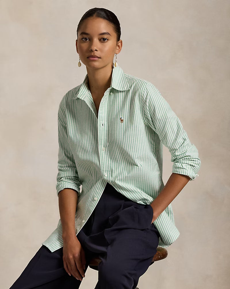 Stretch Slim Fit Striped Oxford Shirt - - Greenstone