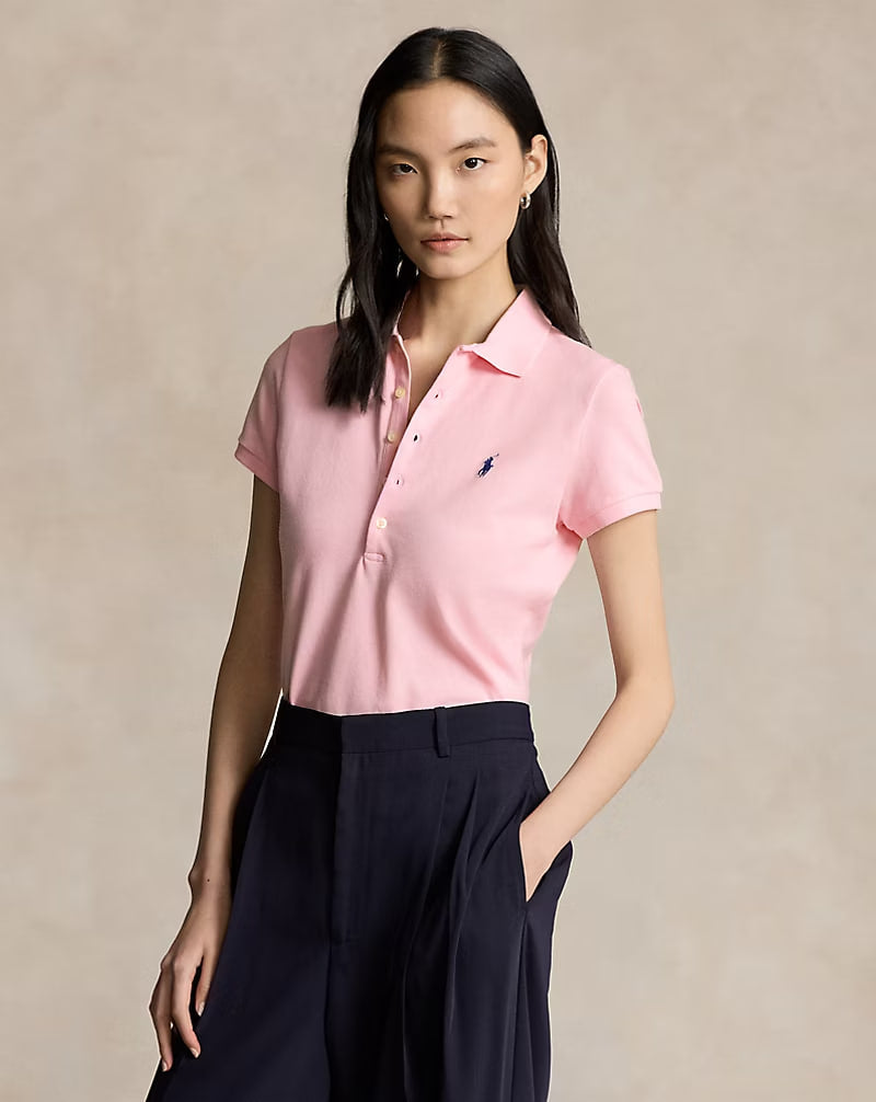 Slim Fit Stretch Polo Shirt - - Pink