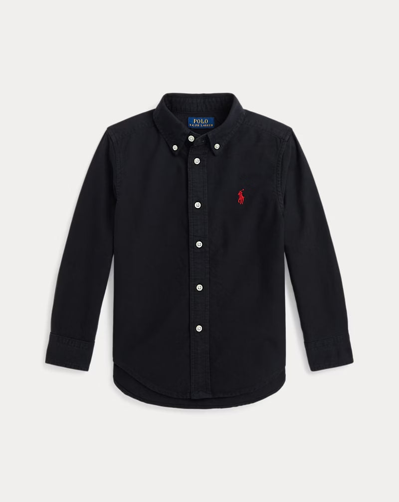 Garment-Dyed Cotton Oxford Shirt 2-6 - - Black