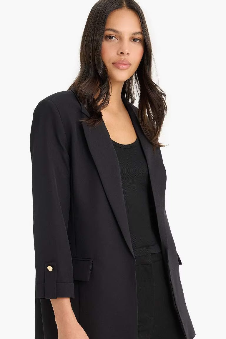 Regular Fit Square Collar Blazer - - Black