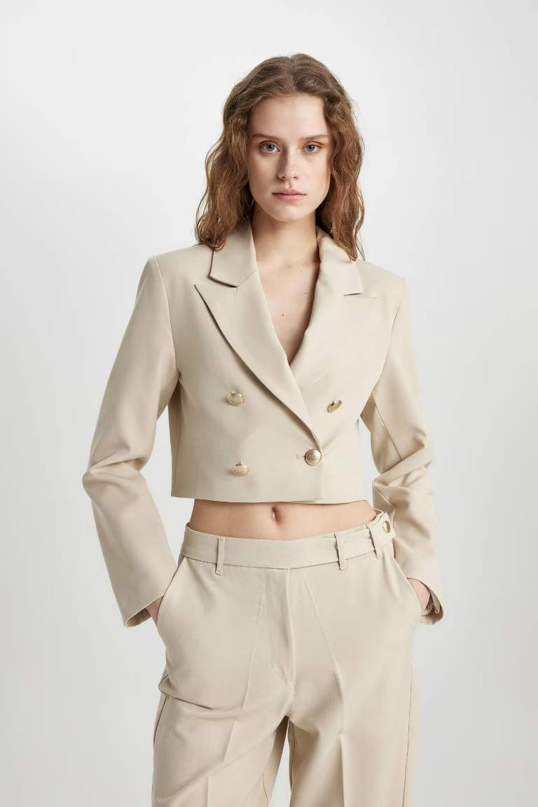 Jacket Collar Crop Blazer - -