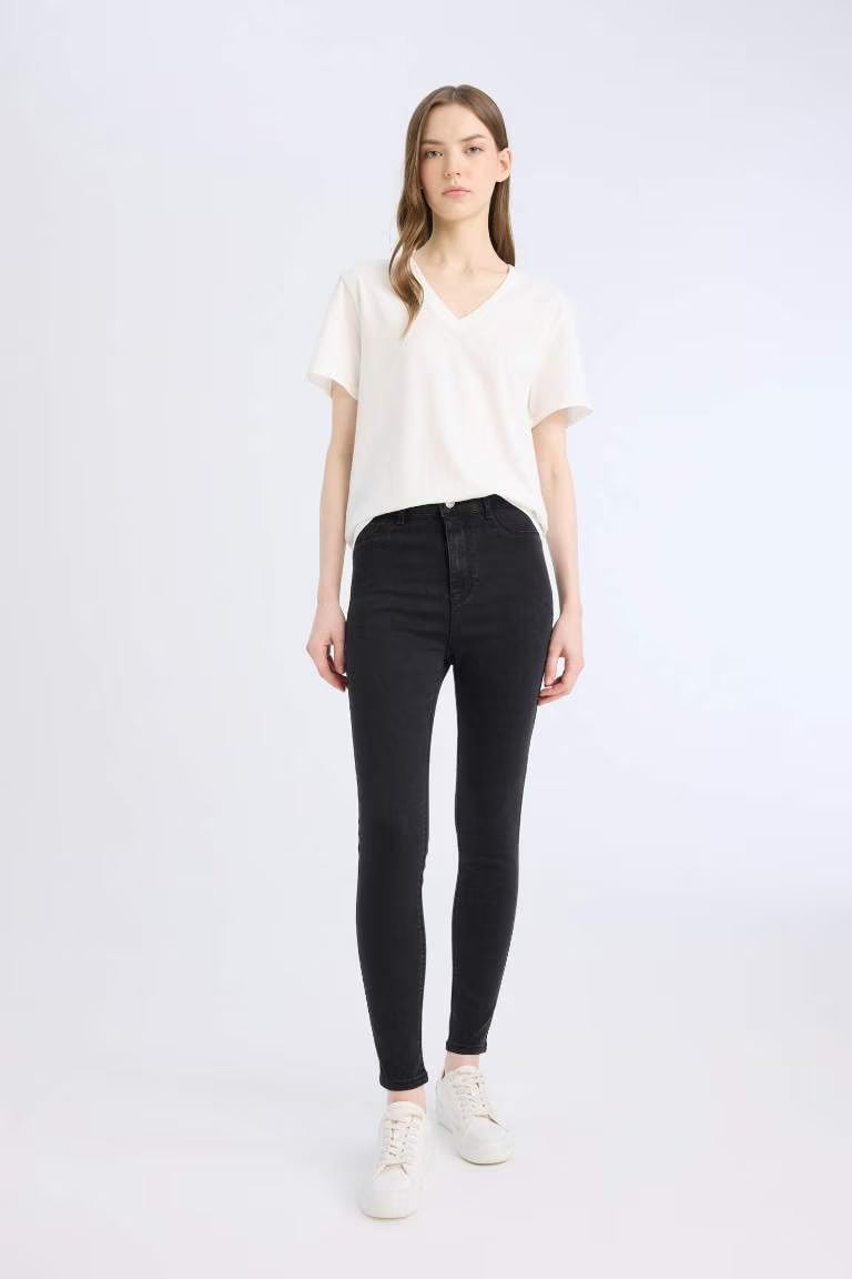 High Waist Ankle Length Jegging Jeans - - anthracite