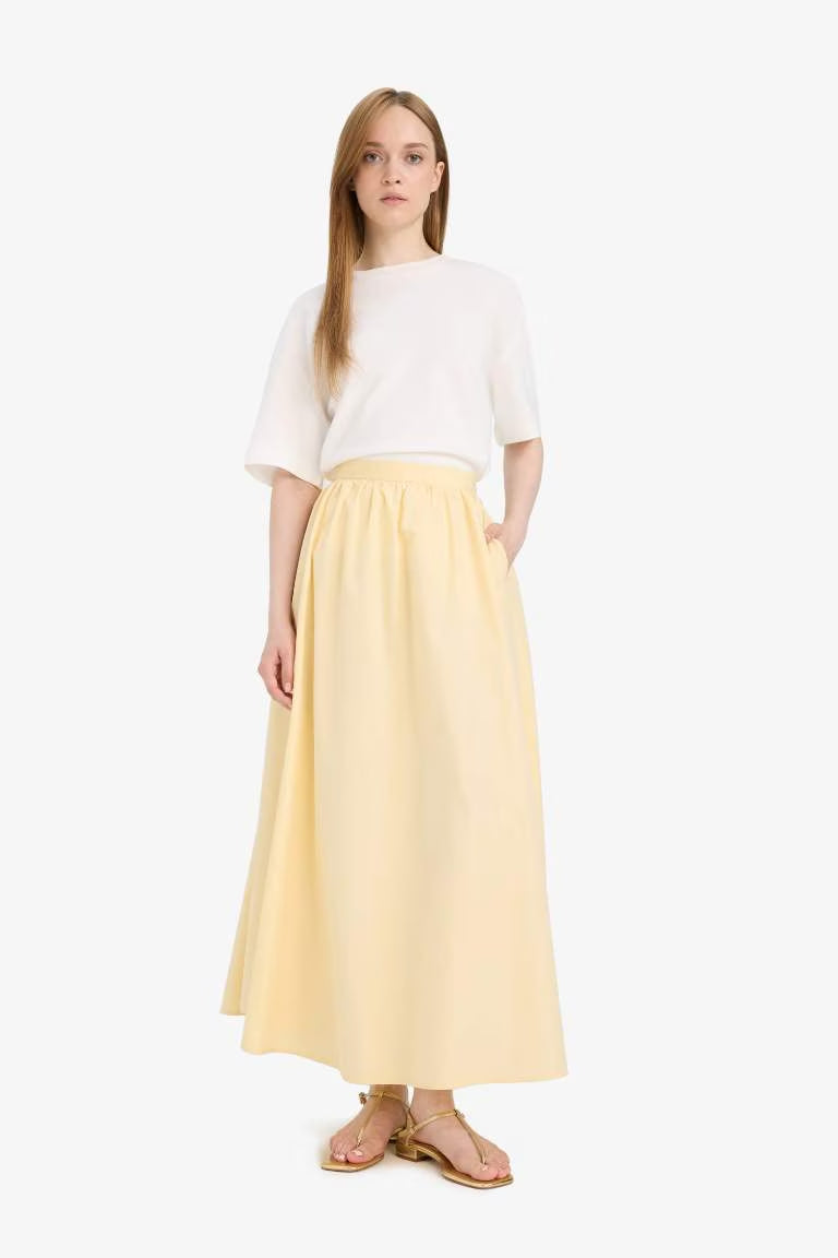 A Cut Poplin Maxi Skirt - - Yellow