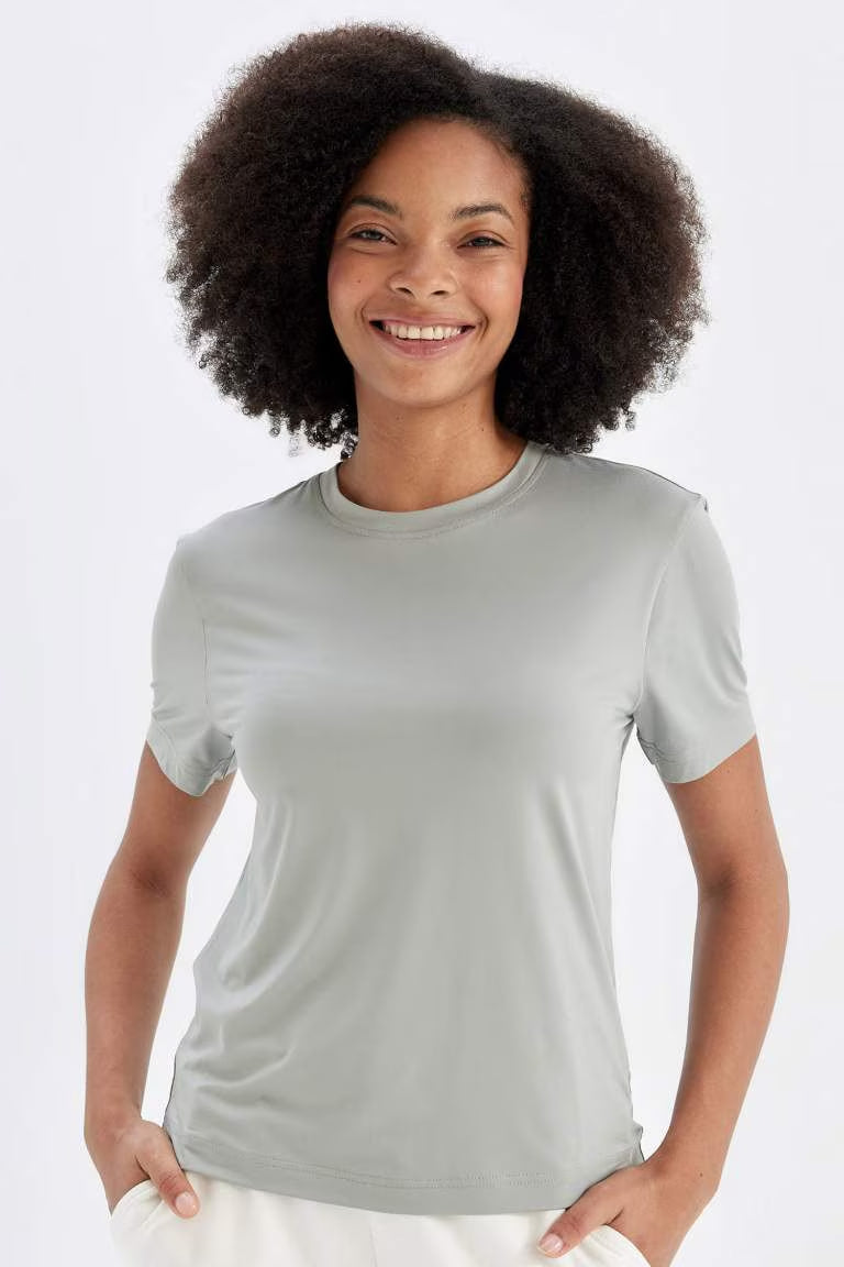 DeFactoFit Standard Fit Crew Neck Sports T-Shirt - - Light Khaki
