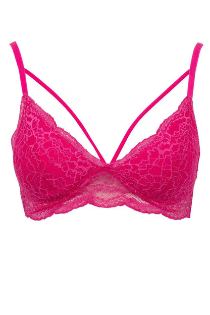 Fall in Love Padded Lace Red Bralette - - Royal pink