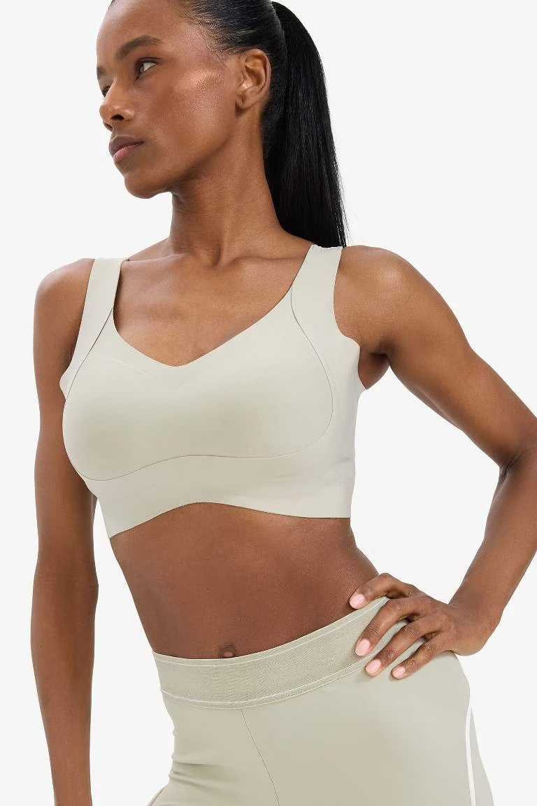 DeFactoFit V Neck Heavy Fabric Sports Bra - - Light Khaki