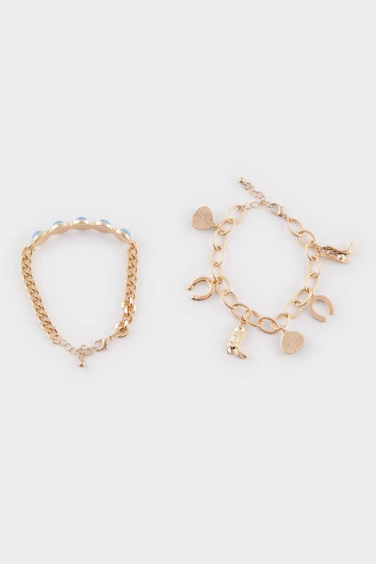 Woman Blue Stone 2 Piece Bracelet - -