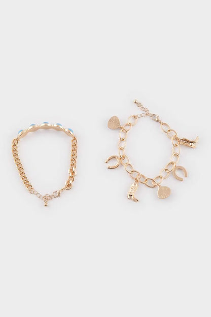 Woman Blue Stone 2 Piece Bracelet - -
