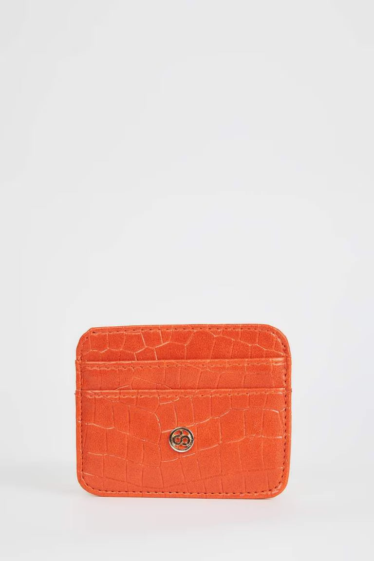 Faux Leather Card Holder - - Orange