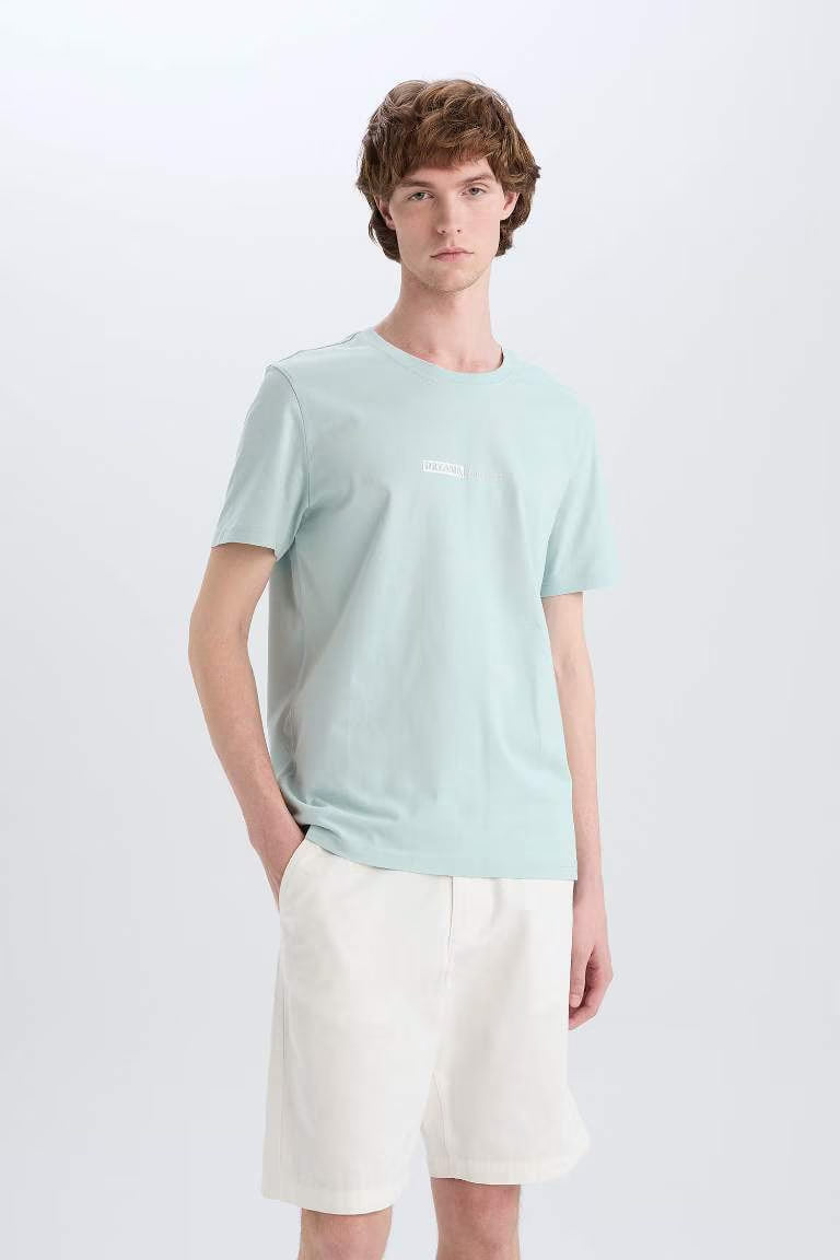 Cotton Slim Fit Crew Neck Printed T-Shirt - -