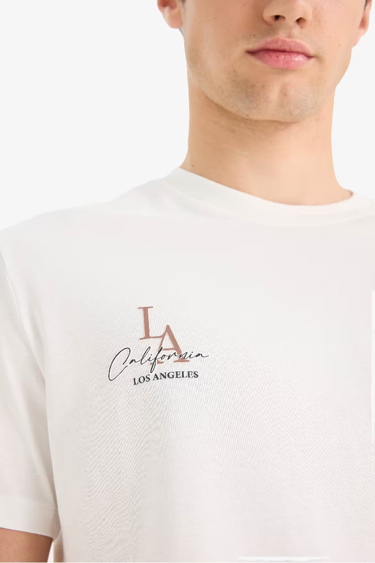 Cotton Regular Fit Crew Neck Printed T-Shirt - -