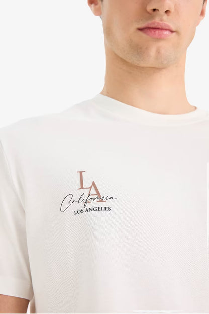Cotton Regular Fit Crew Neck Printed T-Shirt - -