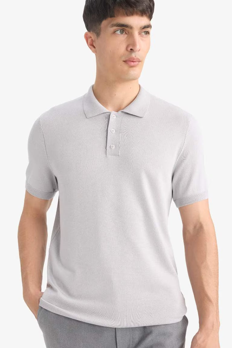 Standard Fit Short Sleeve Knitwear Polo T-Shirt - - Heather