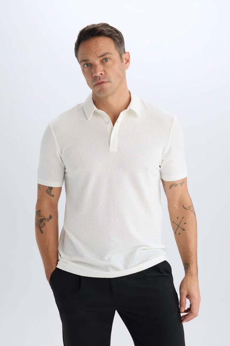 Slim Fit Cotton Short Sleeve Polo T-Shirt - - White