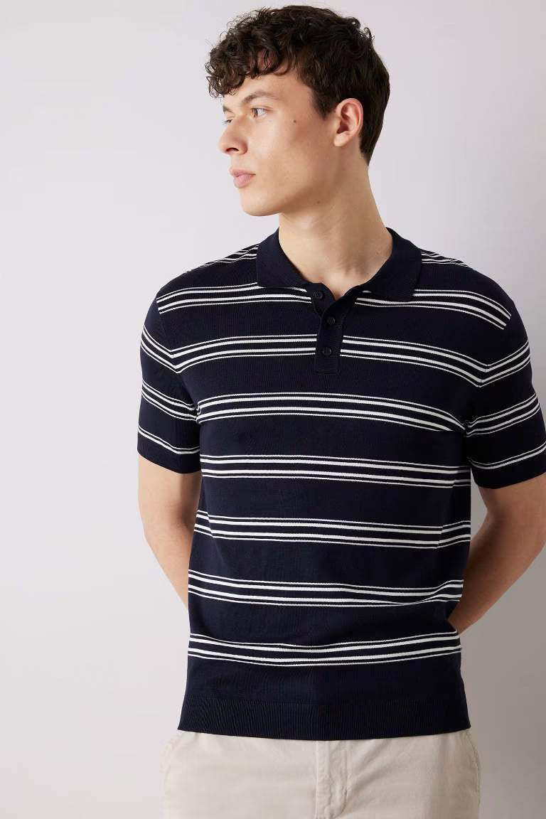 Regular Fit Polo Collar Knitwear Polo T-Shirt - - Navy