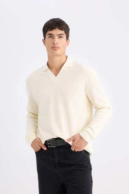 Regular Fit Long Sleeve Sweatshirt - - Ecru