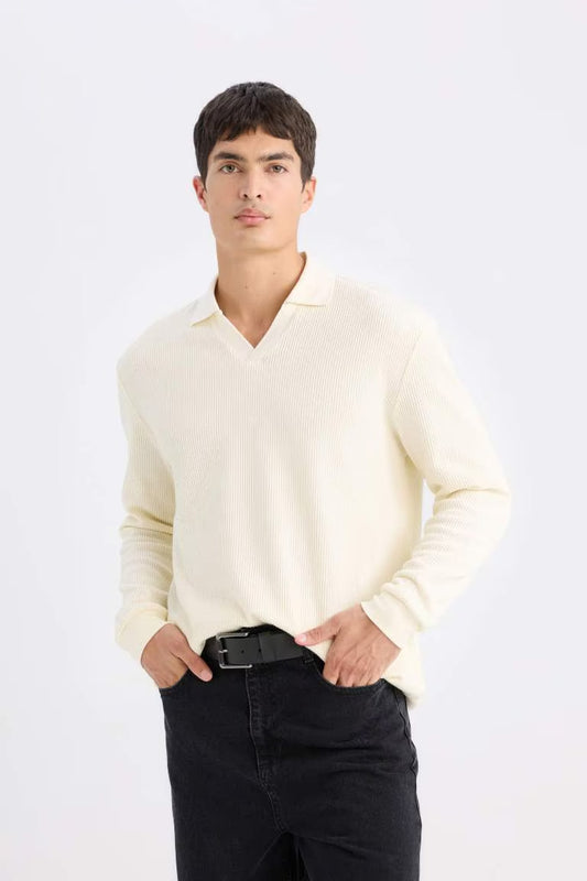 Regular Fit Long Sleeve Sweatshirt - - Ecru