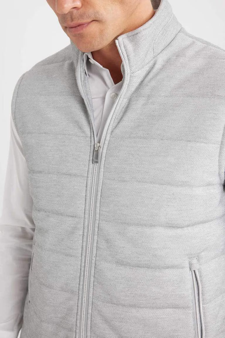 Slim Fit Stand Collar Zippered Puffer Vest - -