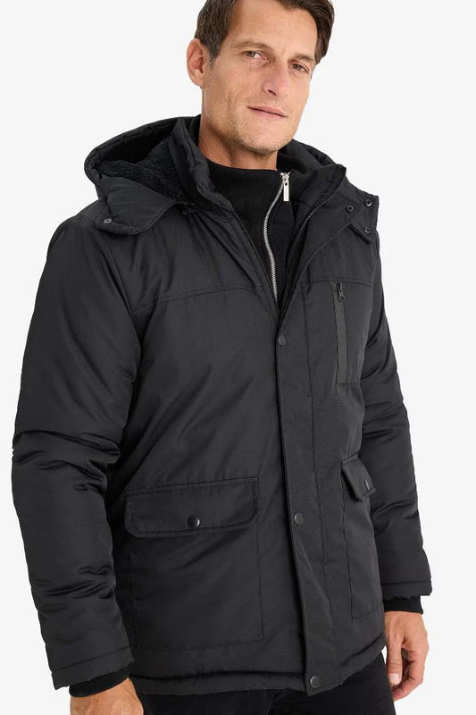 Water Repellent Regular Fit Fleece Lined Puffer Jacket - -