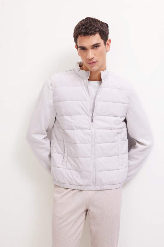 Slim Fit Stand Collar Elastic and Zippered Waterproof Jacket - - Heather