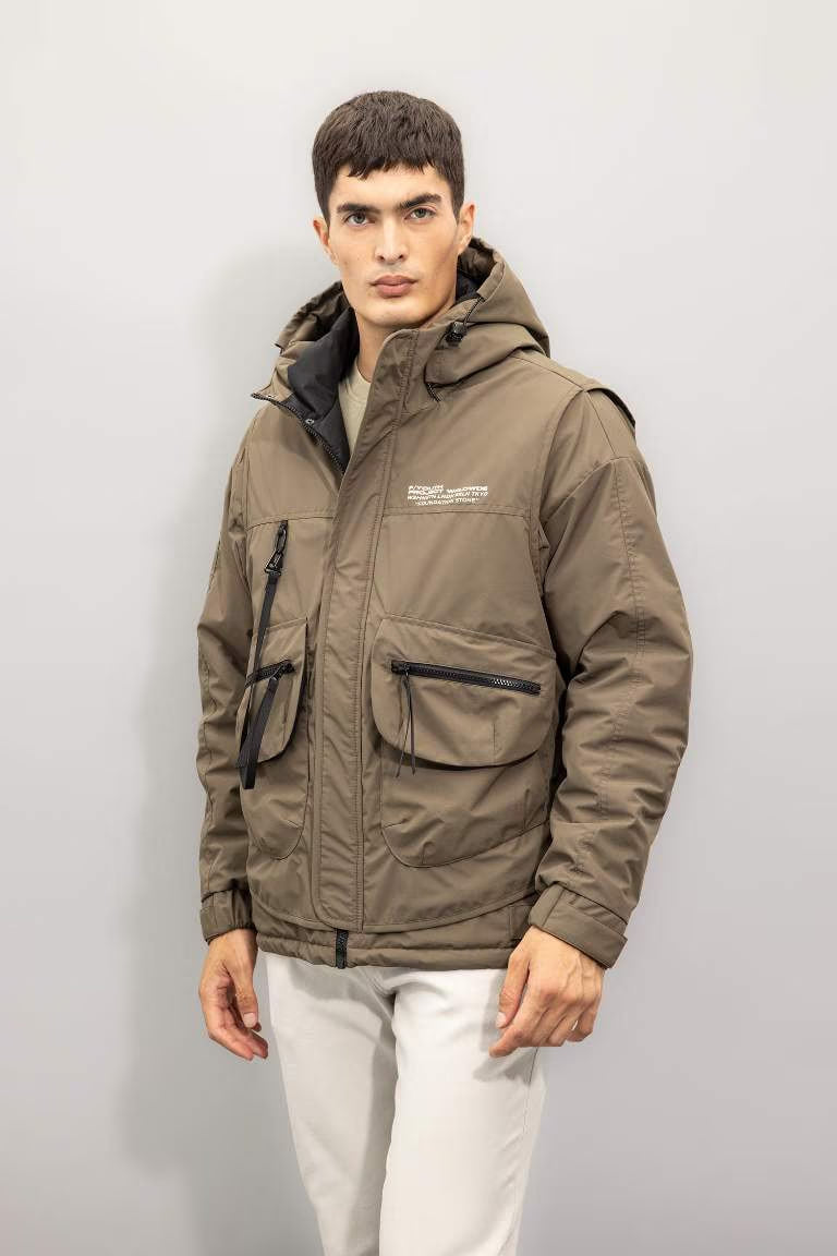 Regular Fit Puffer Jacket - - khaki