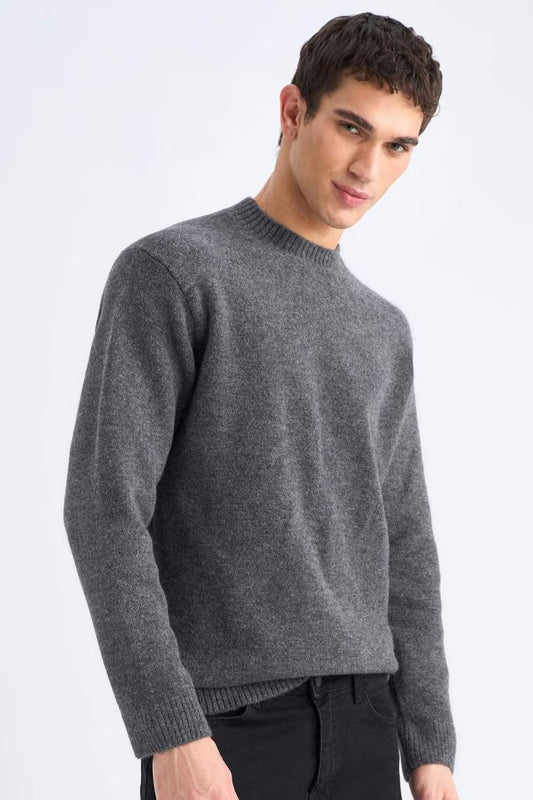 Relax Fit Crew Neck Knitwear Pullover - - anthracite
