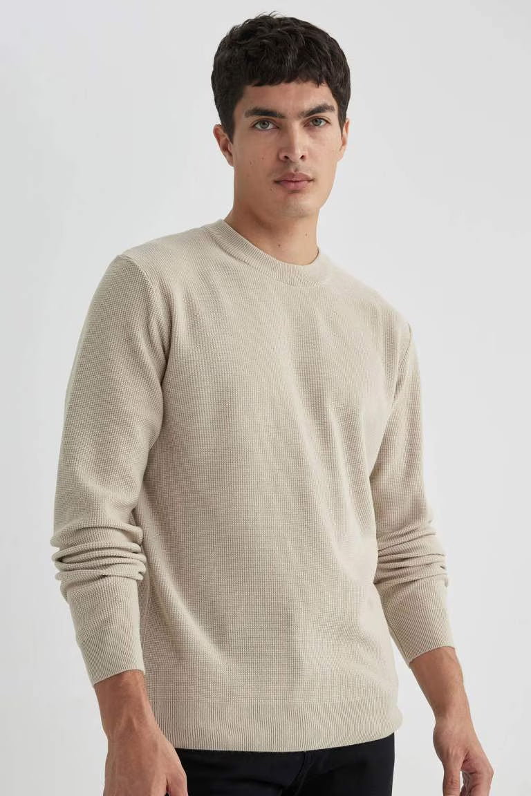 Standard Fit Crew Neck Knitwear Pullover - - stone