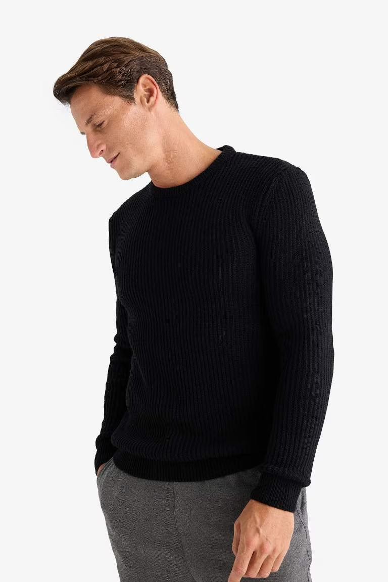 Standard Fit Crew Neck Knitwear Pullover - - Black
