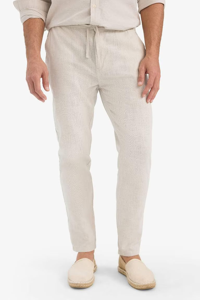 Slim Fit Straight Leg Cotton Summer Joggers - - Beige