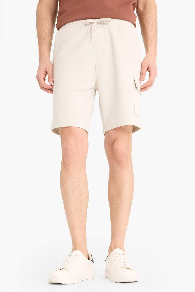 Regular Fit Straight Leg Basic Cargo Shorts - - Ecru