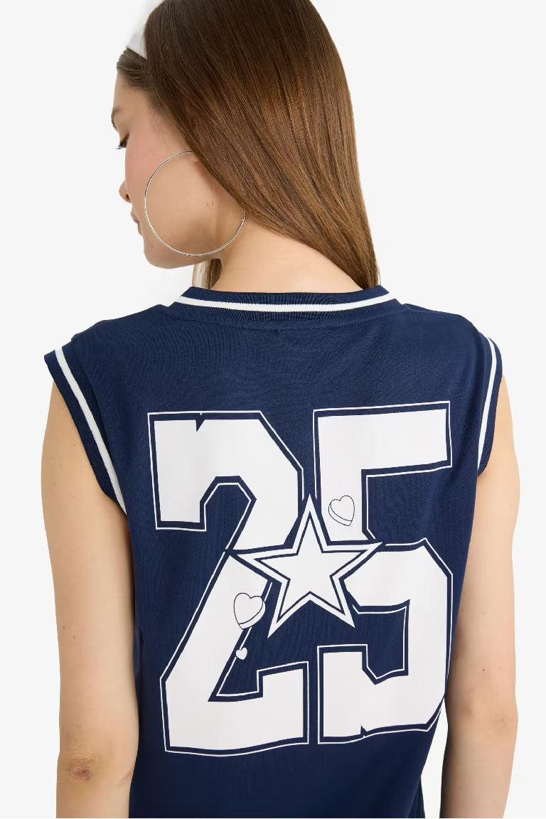 Oversize Fit Printed V-Neck Tank Top - -