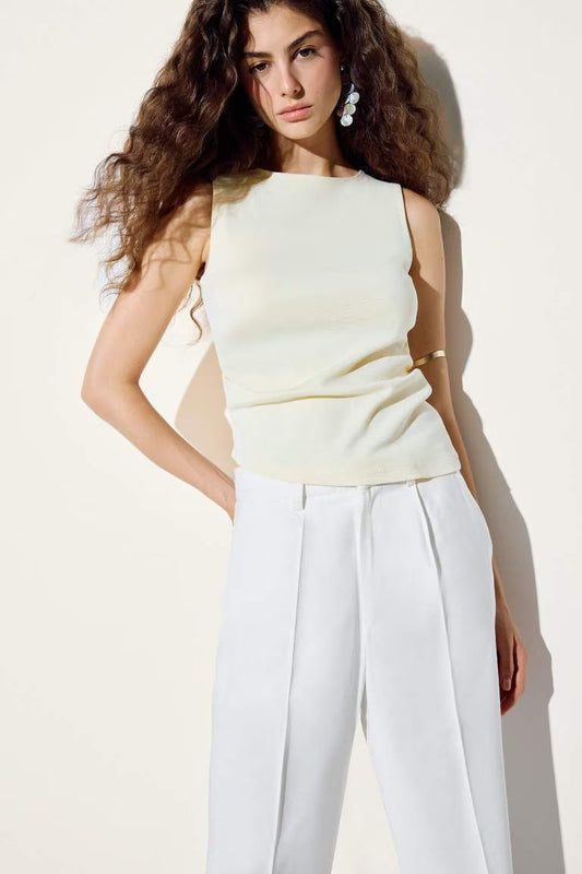 Slim Fit Ribana Crew Neck Tank Top - - parchment