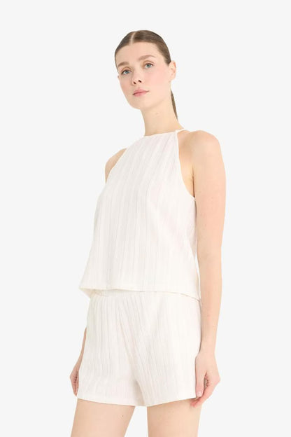 Regular Fit Crew Neck Crepe Blouse - -