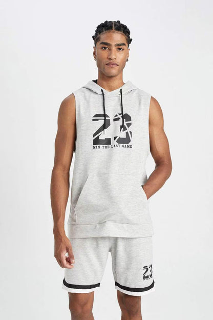 DeFactoFit Standard Fit Printed Hooded Tank Top - -