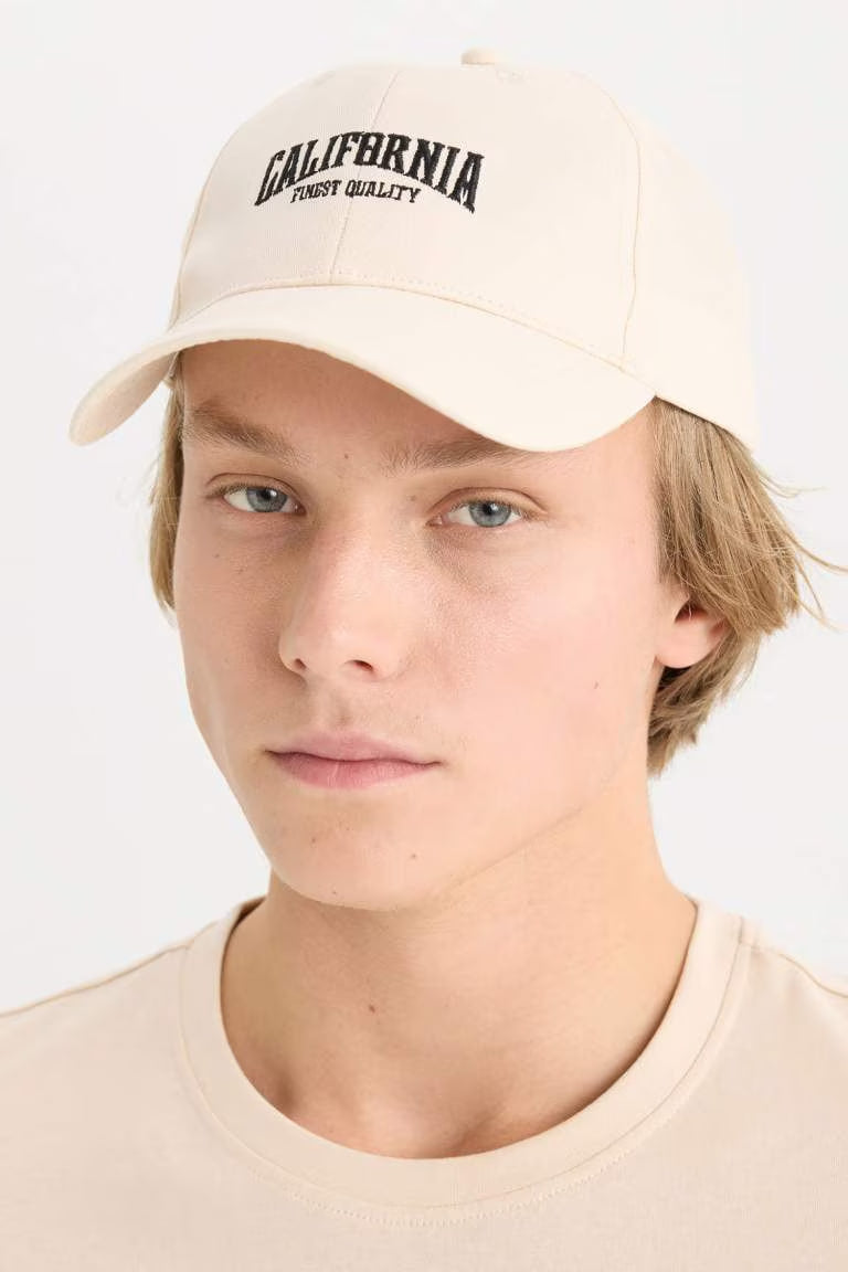 Man Cotton Embroidered Hat - - Beige