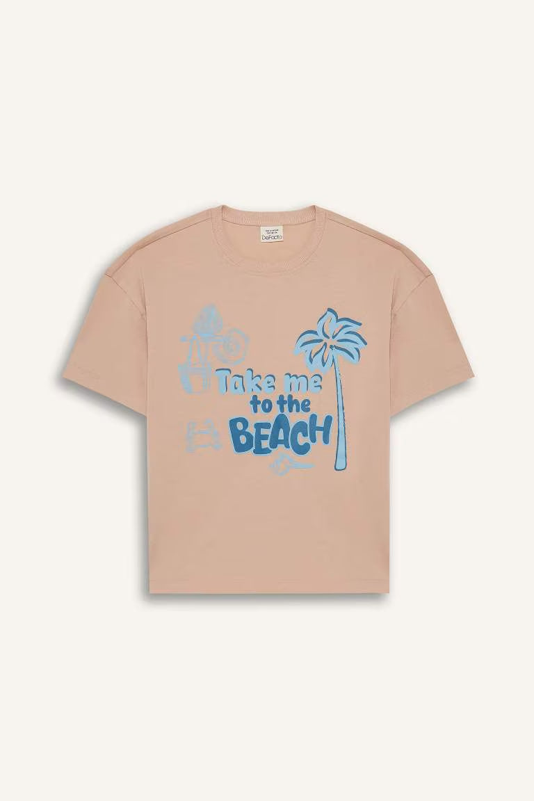 Girl Relax Fit Crew Neck Short Sleeve T-Shirt - - Rose