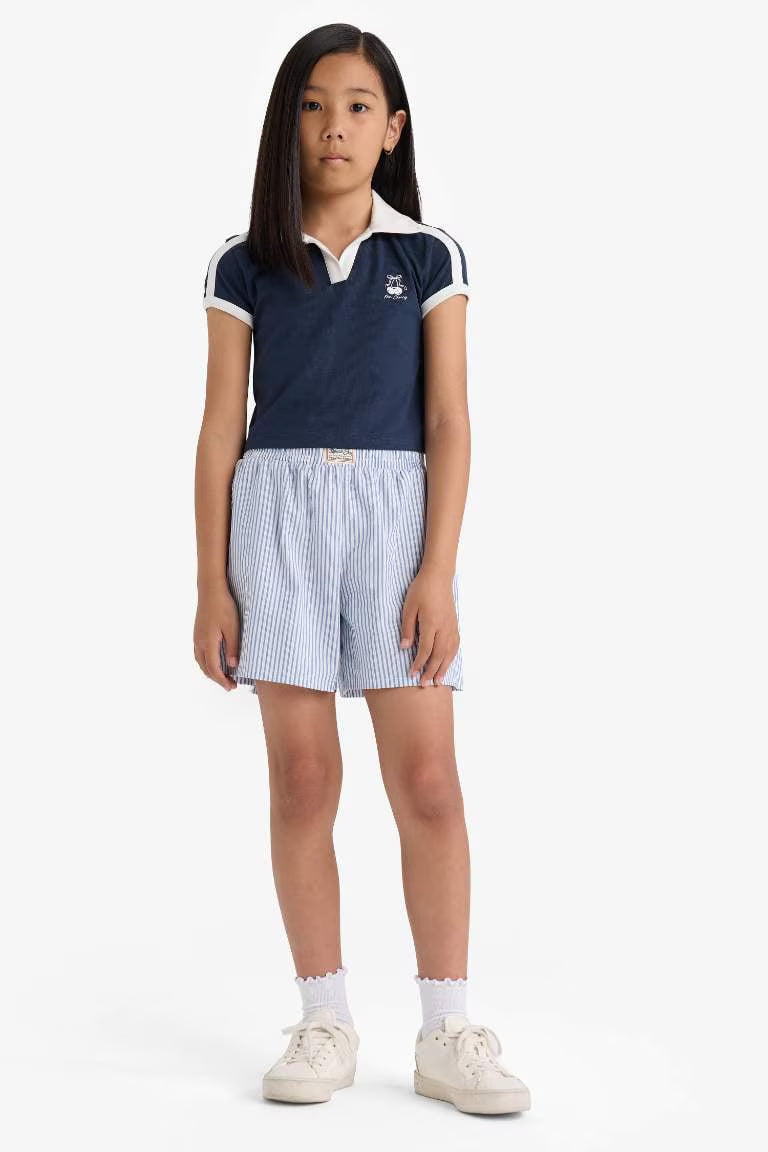 Girl Slim Fit Fruit Printed Polo Shirt - -