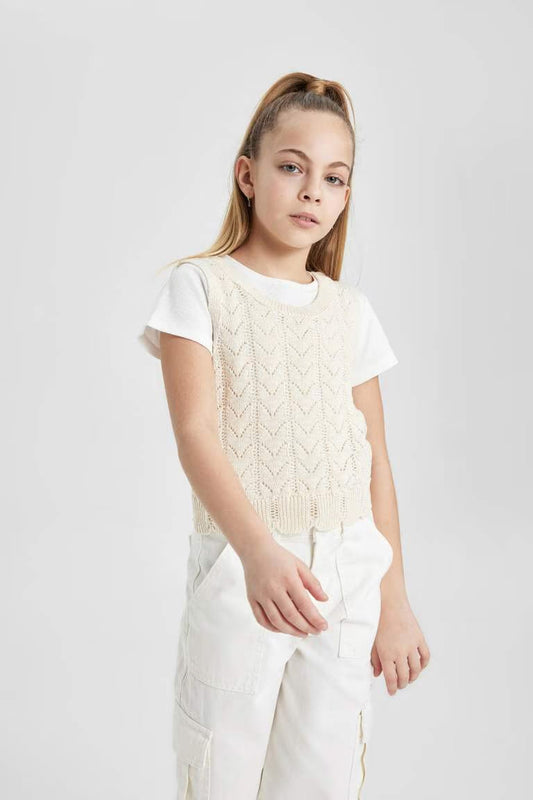 Girl Crew Neck Undershirt - - Ecru