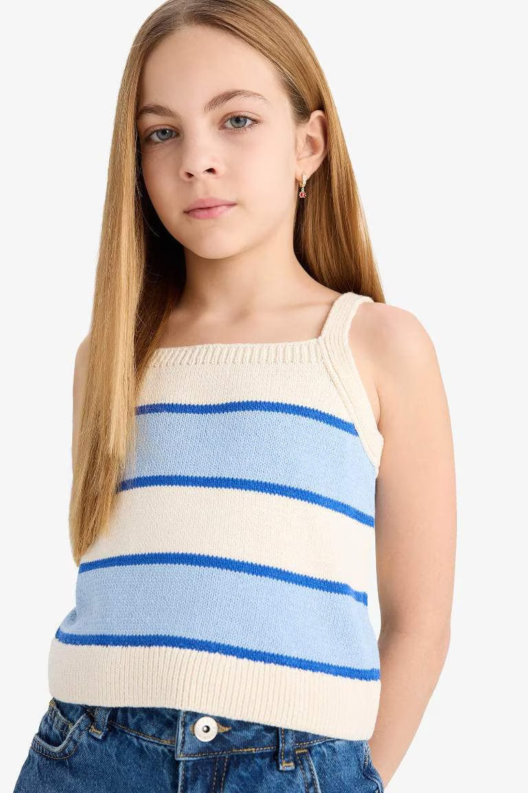 Girl Striped Crop Top - - Ecru