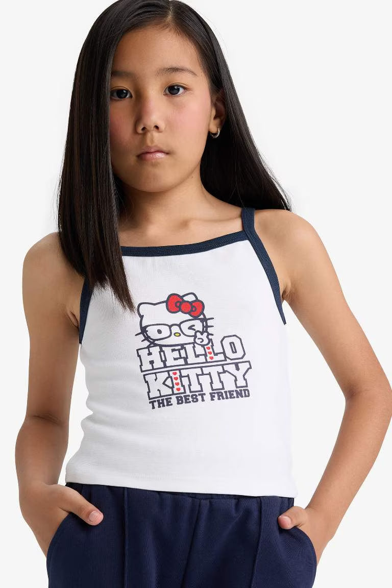 Girl Slim Fit Hello Kitty Licensed Ribana Tank Top - - White