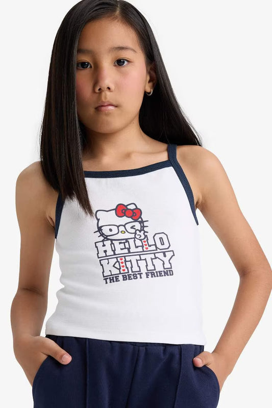 Girl Slim Fit Hello Kitty Licensed Ribana Tank Top - - White