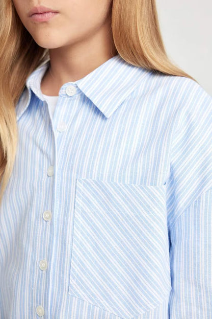 Girl Cotton Striped Long Sleeve Crop Shirt - -