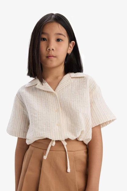 Girl Muslin Short Sleeve Crop Shirt - -