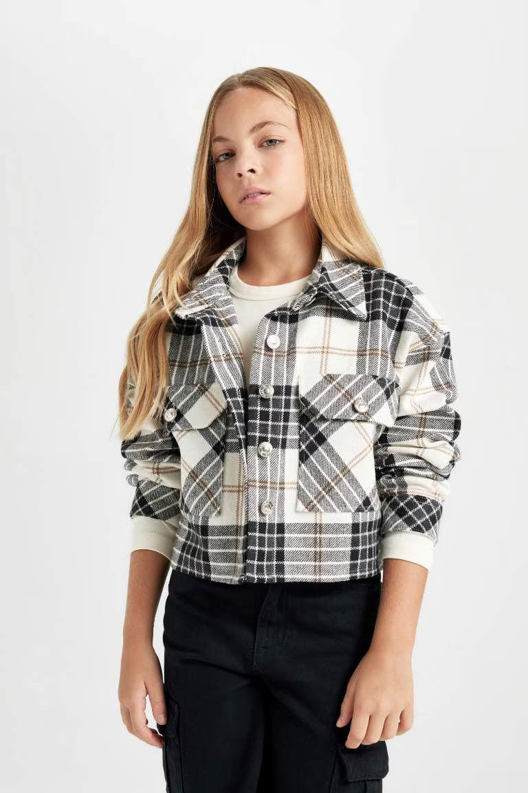 Girl Double Pocket Crop Jacket - -