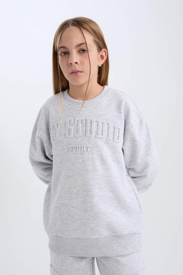 Girl Crew Neck Printed Sweatshirt - -