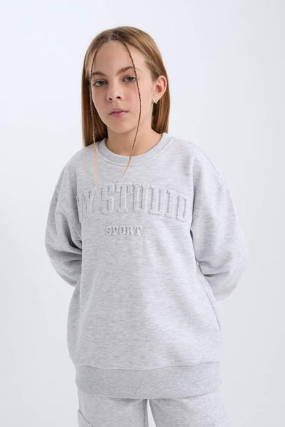 Girl Crew Neck Printed Sweatshirt - -
