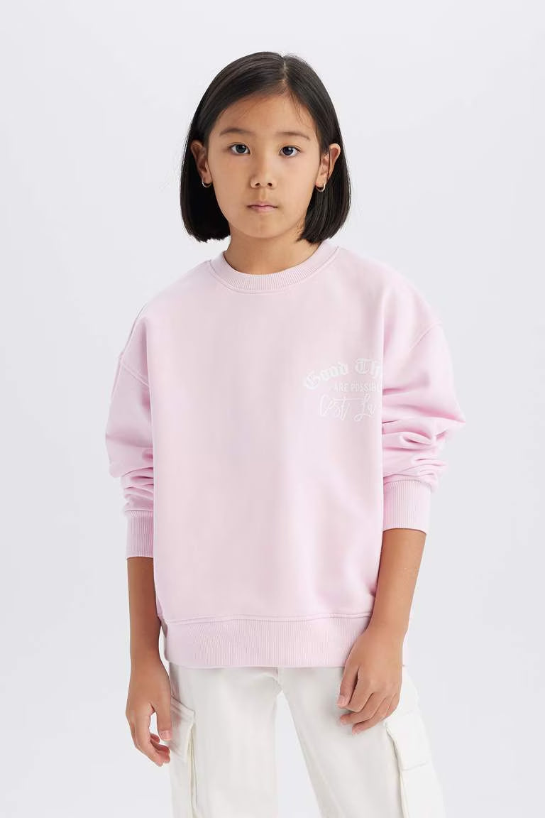 Girl Relax Fit Crew Neck Printed Sweatshirt - -