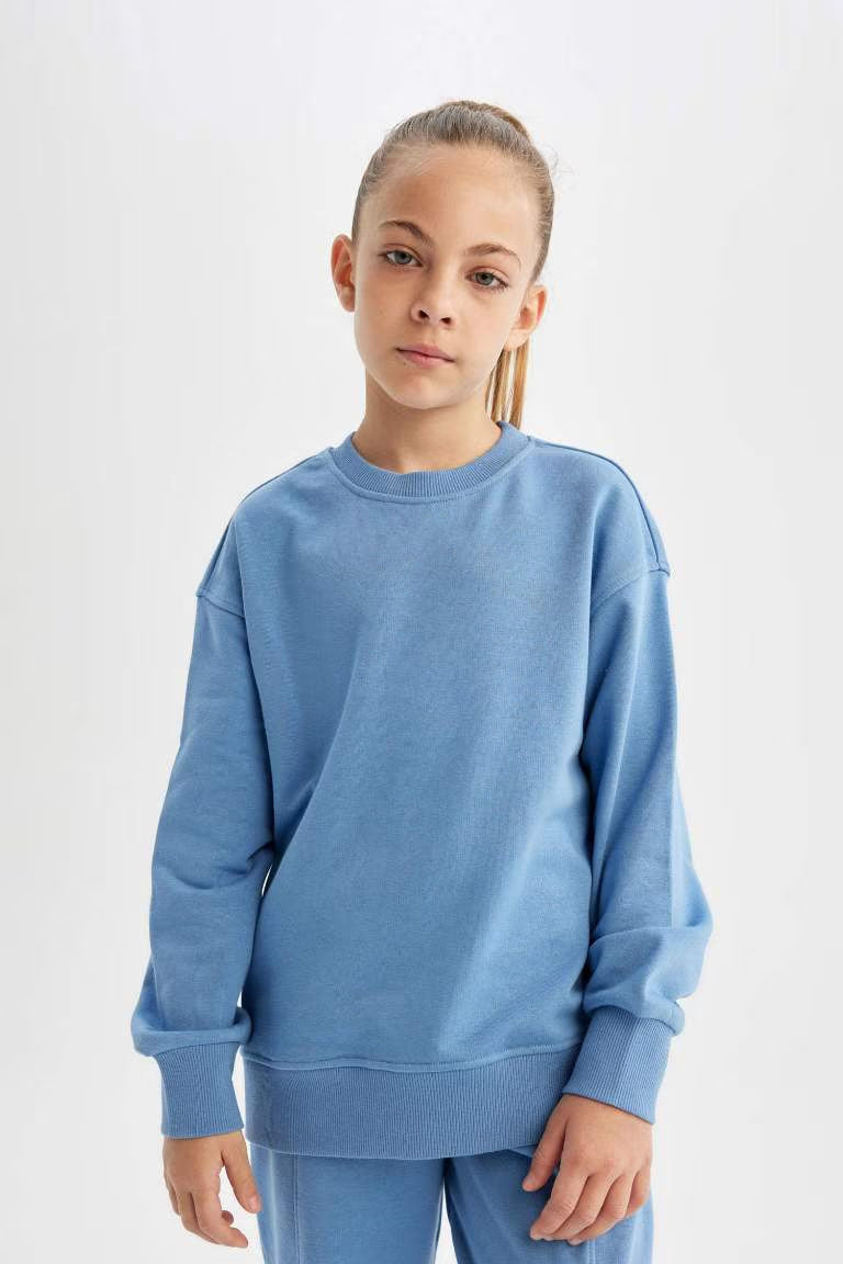 Girl Relax Fit Crew Neck Basic School Sweatshirt - -