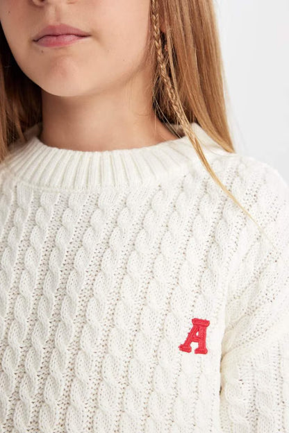 Girl Standard Fit Crew Neck Knitted Pullover - -
